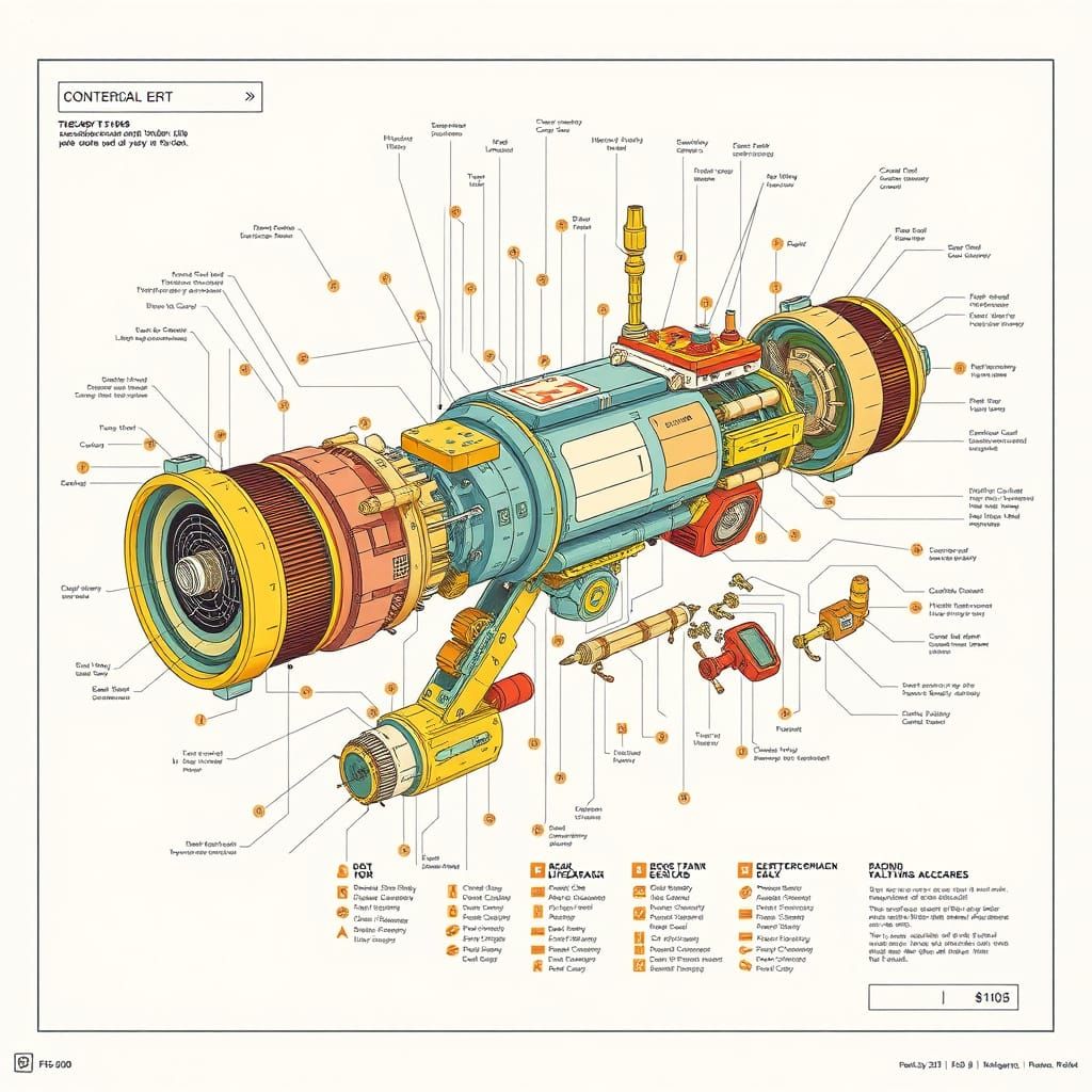 Technical Blueprint in Futuristic Illustrative Style