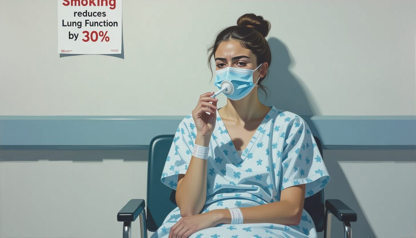 Woman in Hospital Corridor with Smoking Cessation Patch