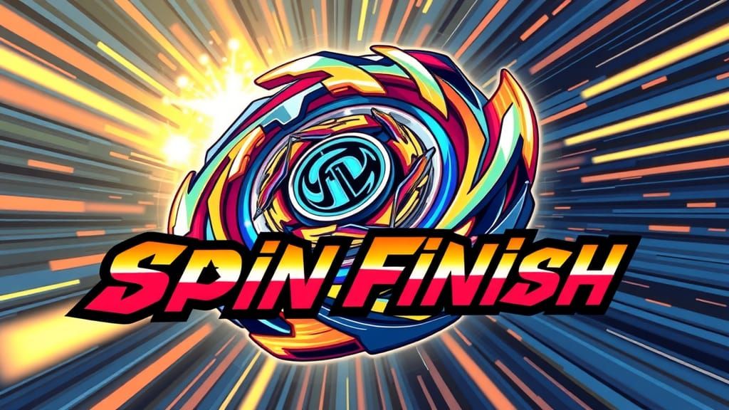 Cartoon Beyblade with "Spin Finish" in Anime Style