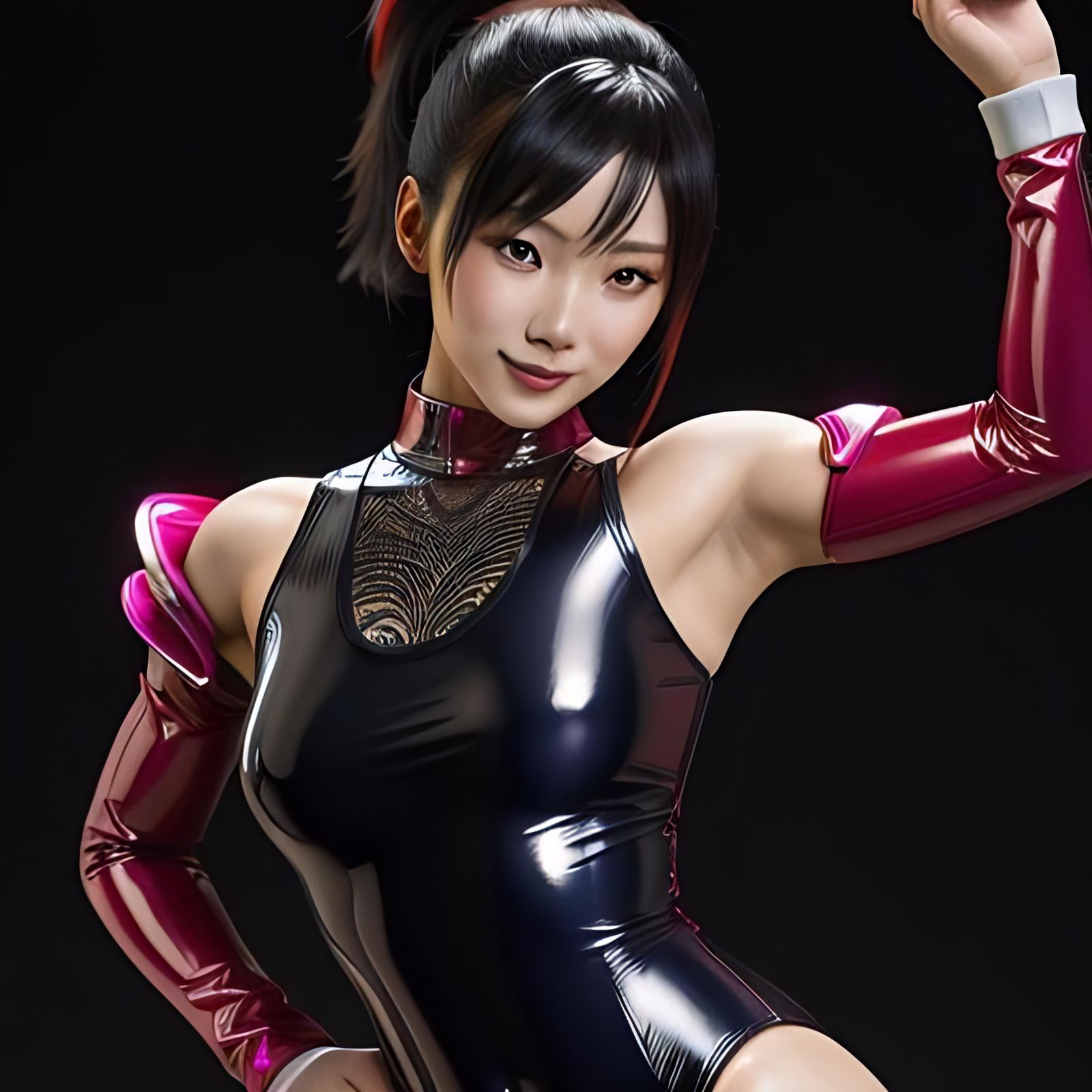Asian Girl Dancing in Latex Leotard