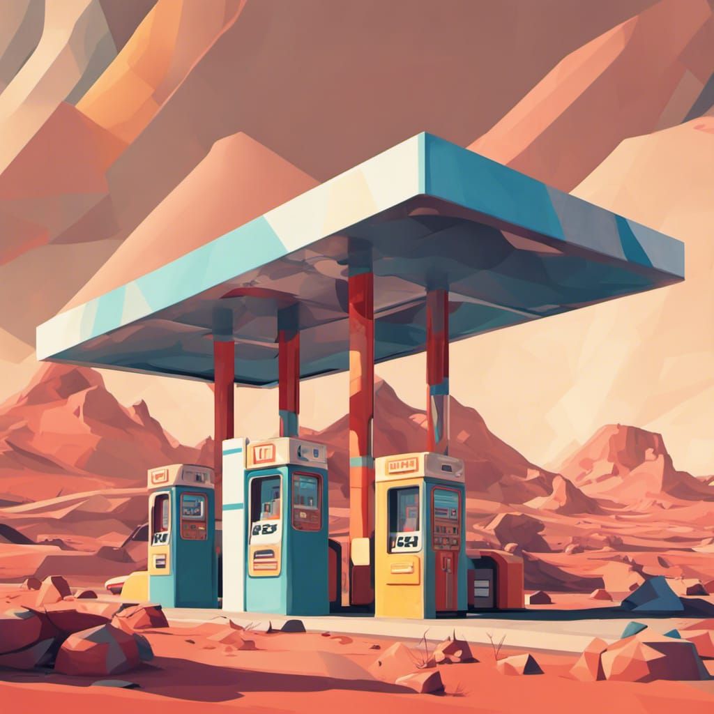 Retro Gas Station on Mars: Cubist Art Deco