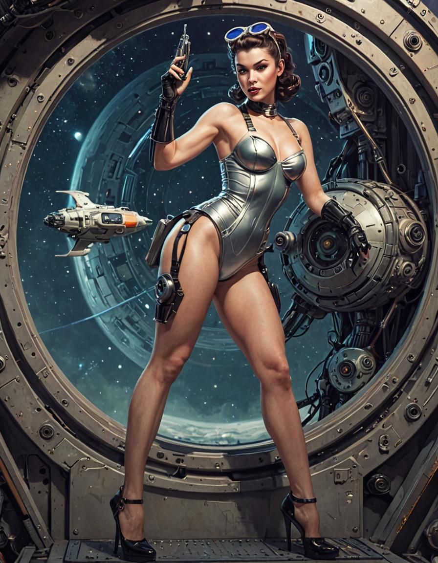 Sci-Fi Pin-Up Girl in Retro Style