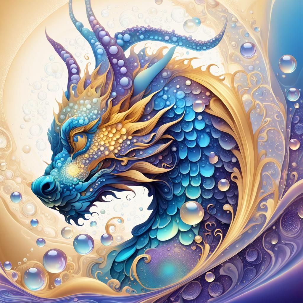 Golden Dragon's Bubble Bath: Iridescent Zentangle Fractal