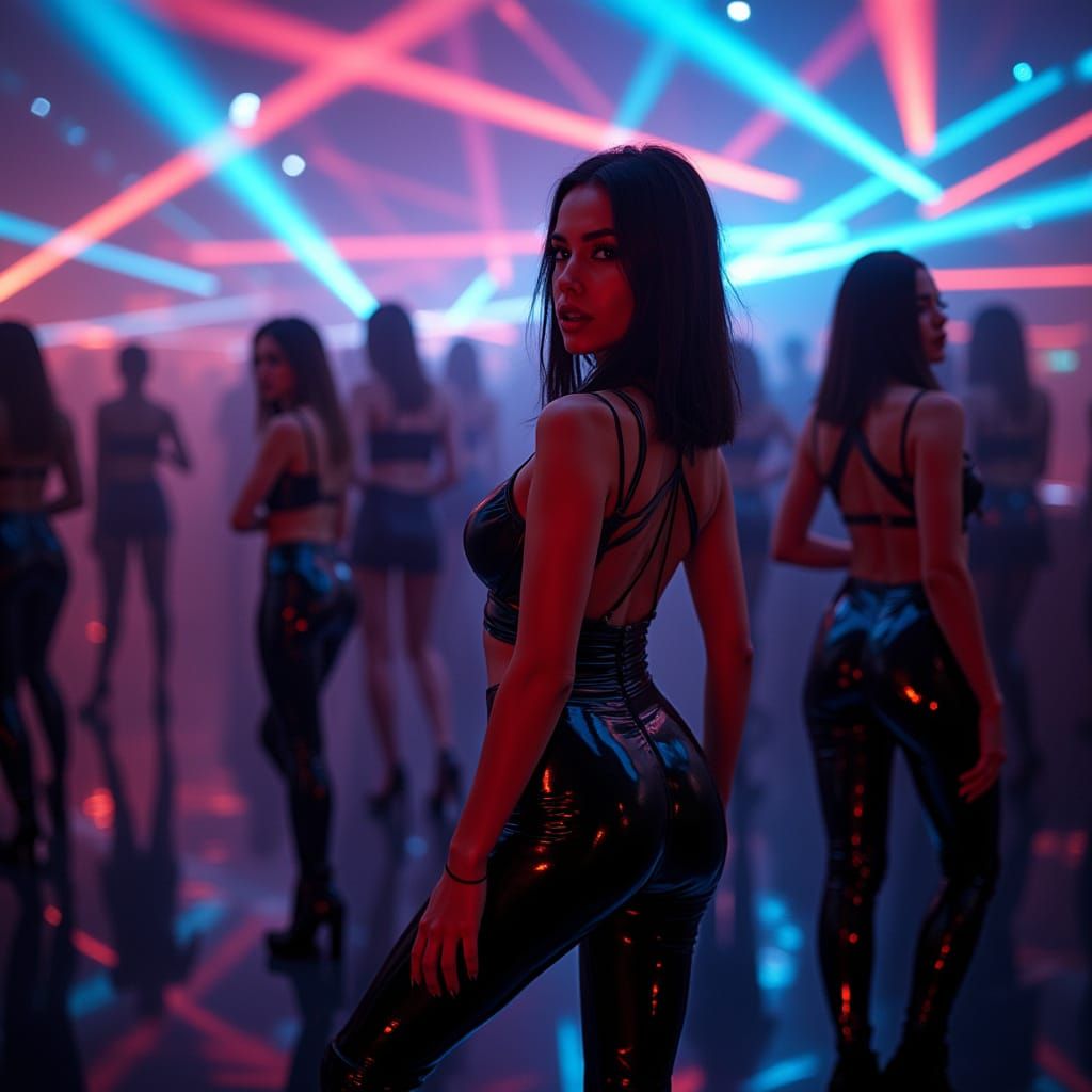 Electric Future Nightclub Scene with Neon-Lit Revelers