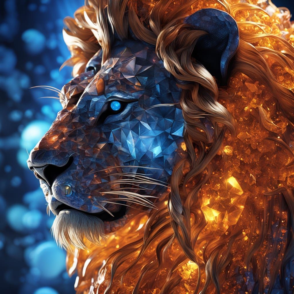 Majestic Crystal Lion in Hyper-Realistic 3D Render