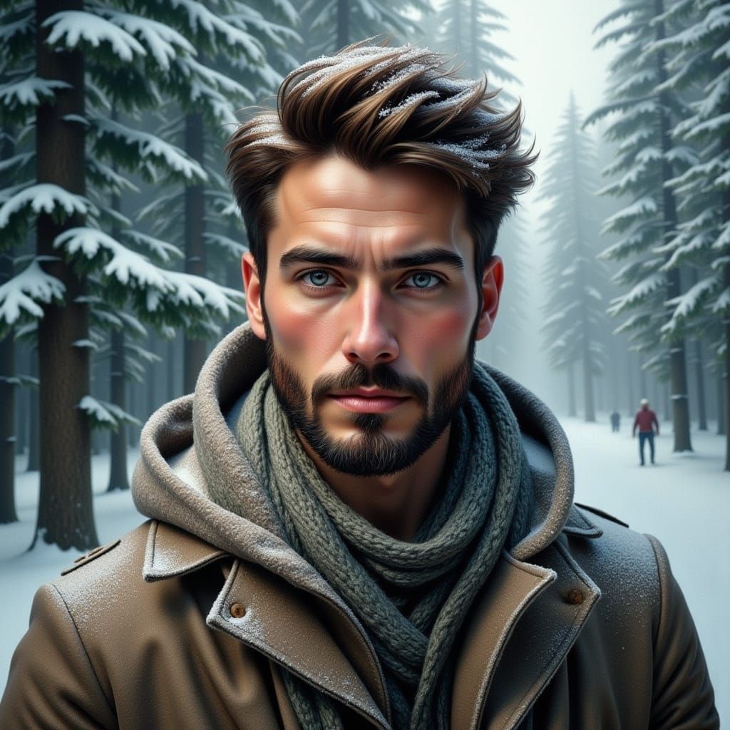 Winter Man Portrait in Classic Painting Style