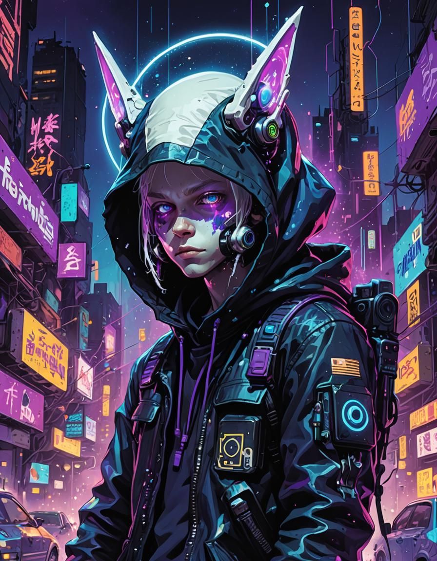 Cyberpunk Alien-Gnome Shoots Lasers in Glitchcore Kawaii Art