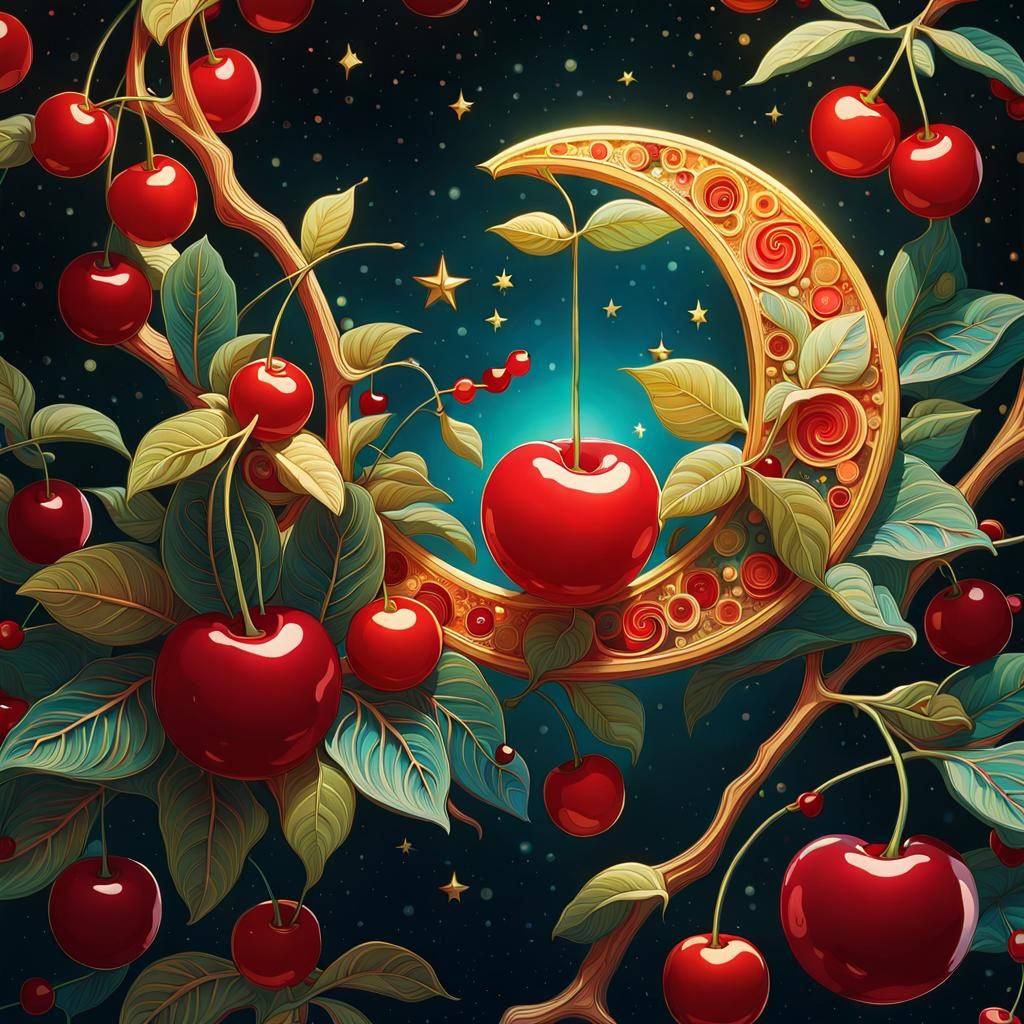 Surreal Cherries in Sun and Moon Star