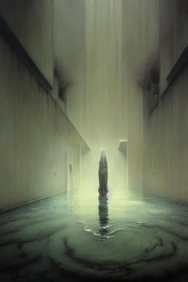 Horrifying Endless Pool in Grayscale: Dark Fantasy Art