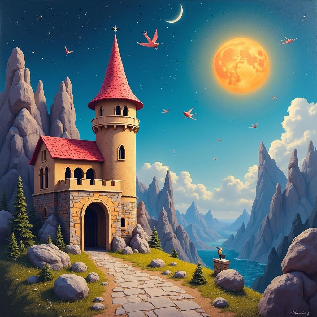 Surreal Fantasy World with Castle in Digital 3D