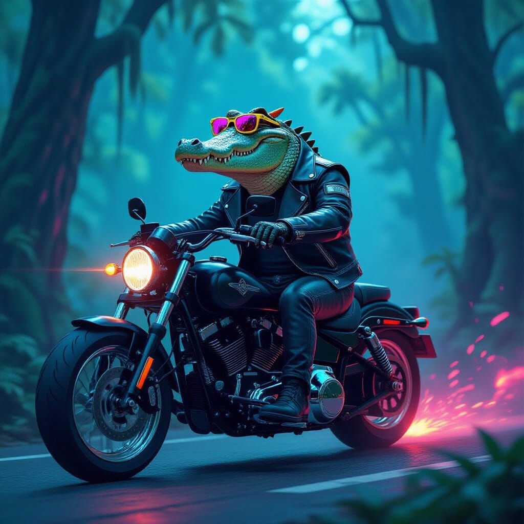 Alligator Rider in Neon Forest