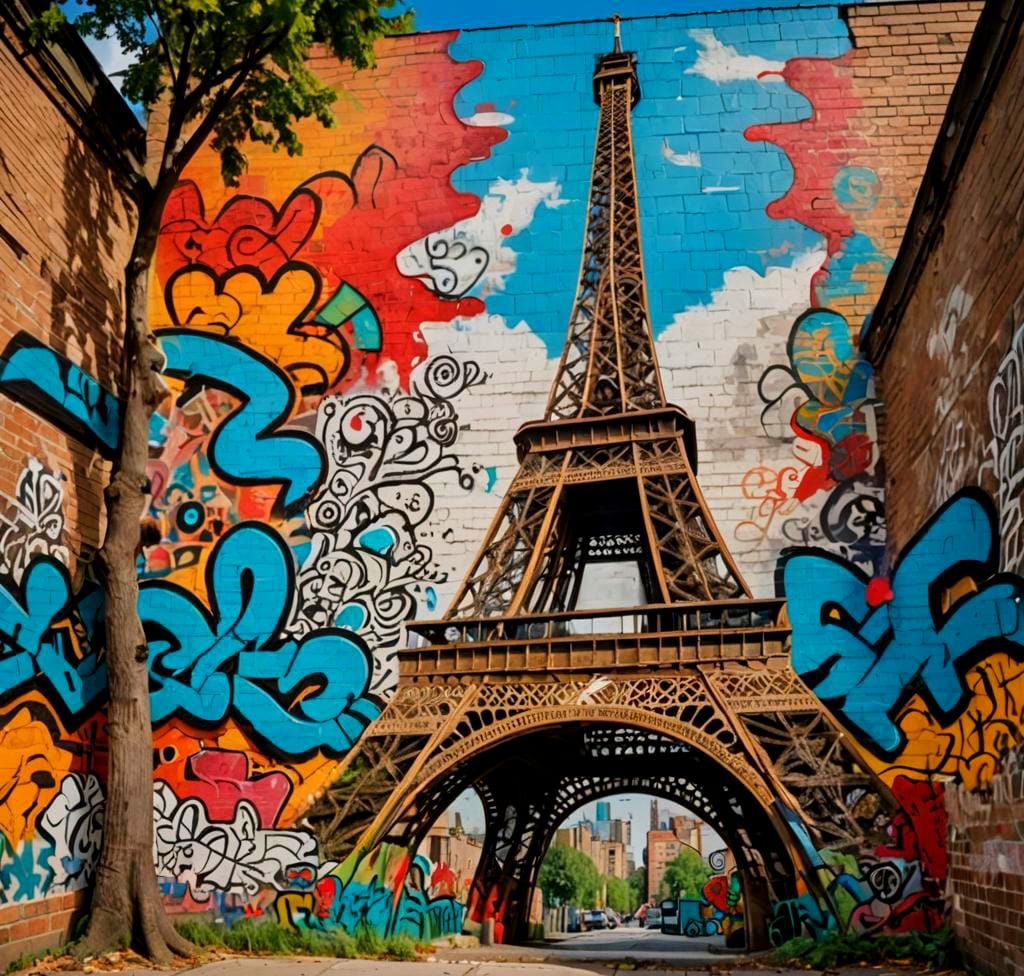 Eiffel Tower Graffiti: Vibrant Street Art Mural