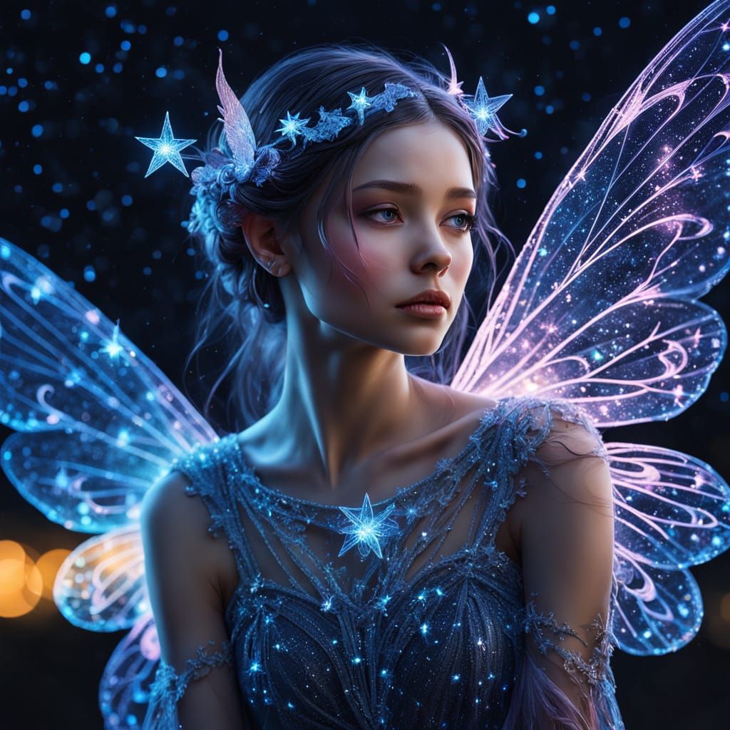 Fairy in a Celestial Realm with Vibrant Neon Colors