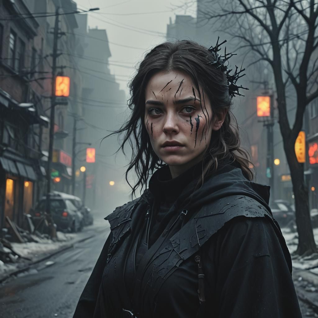 Girl in Black Costume: Digital Matte Painting