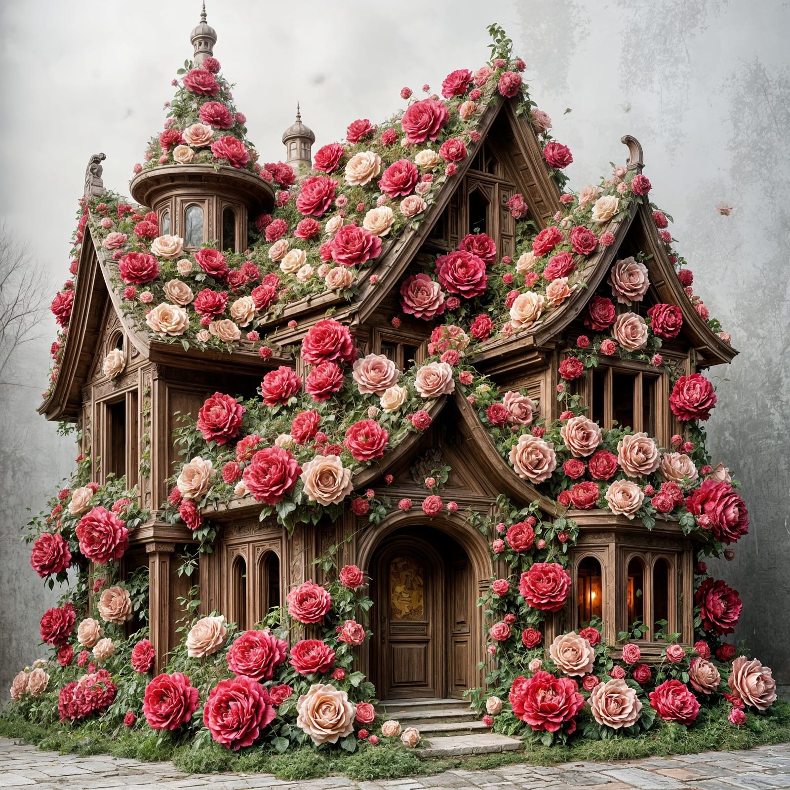 Ornate Rose House: Dreamy Enchantment