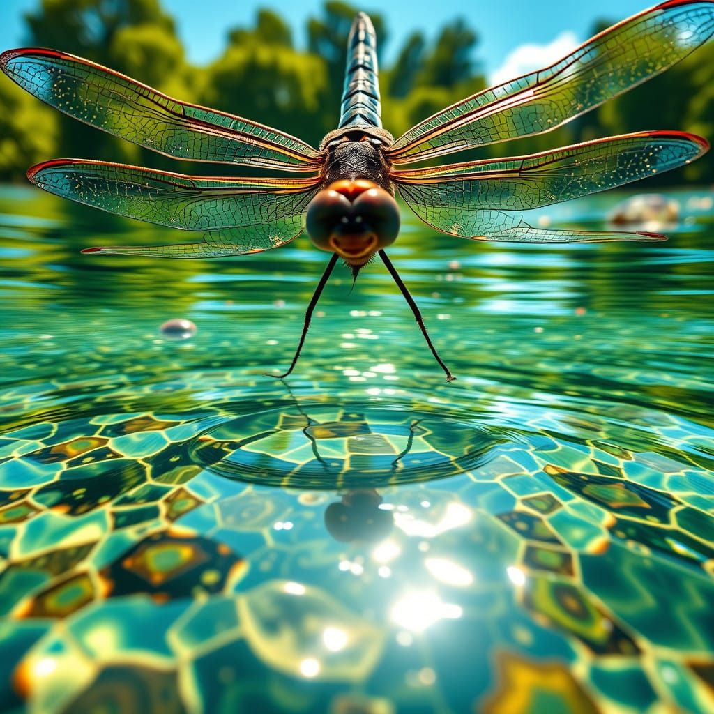Dragonfly's-Eye View of Serene Lake Scene