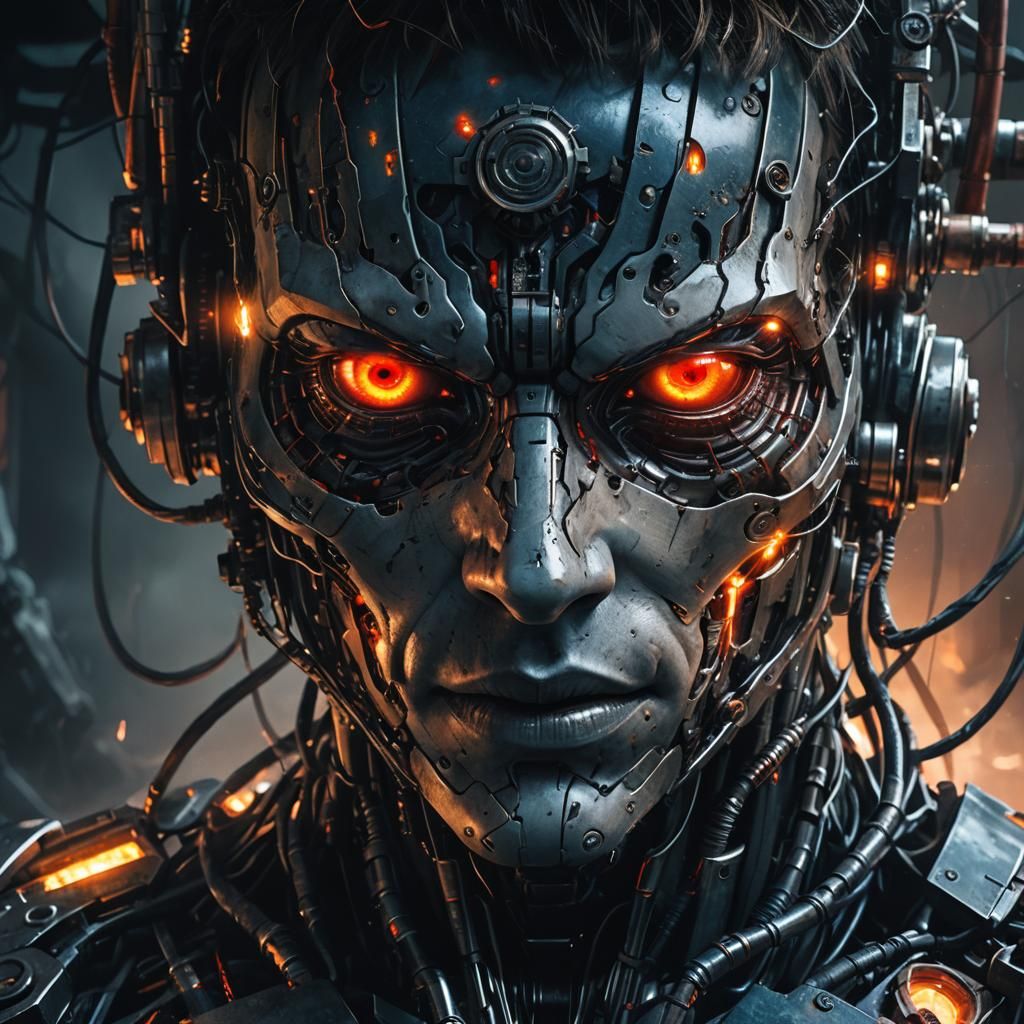 Biomechanical Cyborg Face in Dark Fantasy Style