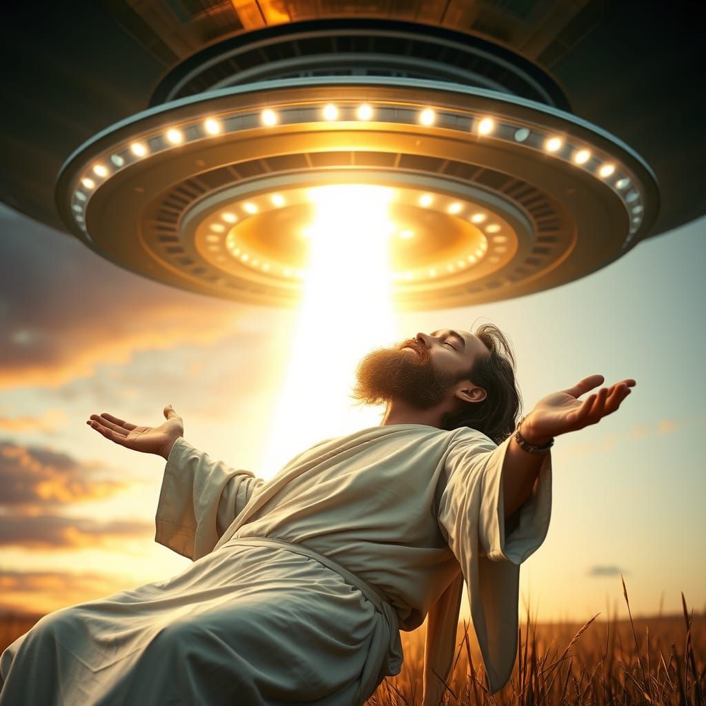 Jesus Ascending via UFO Beam Over Nazareth Field