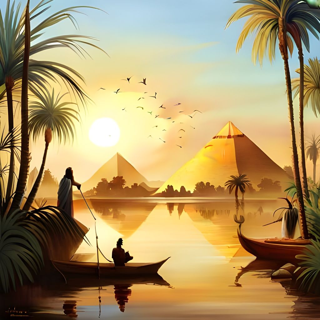 Idyllic Ancient Nile River Scene in Classical Style