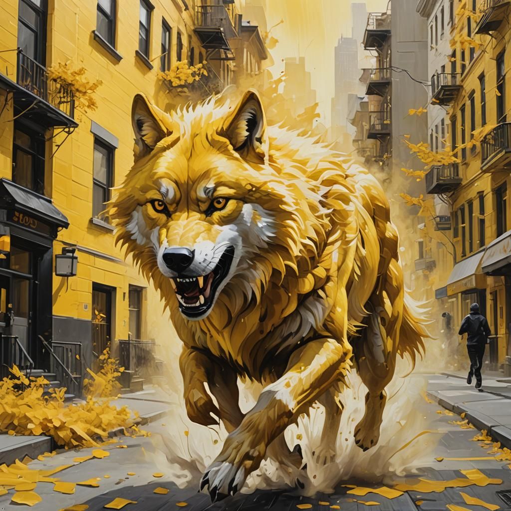 Yellow Wolf Runs Through Yellow City: Neo-Impressionism