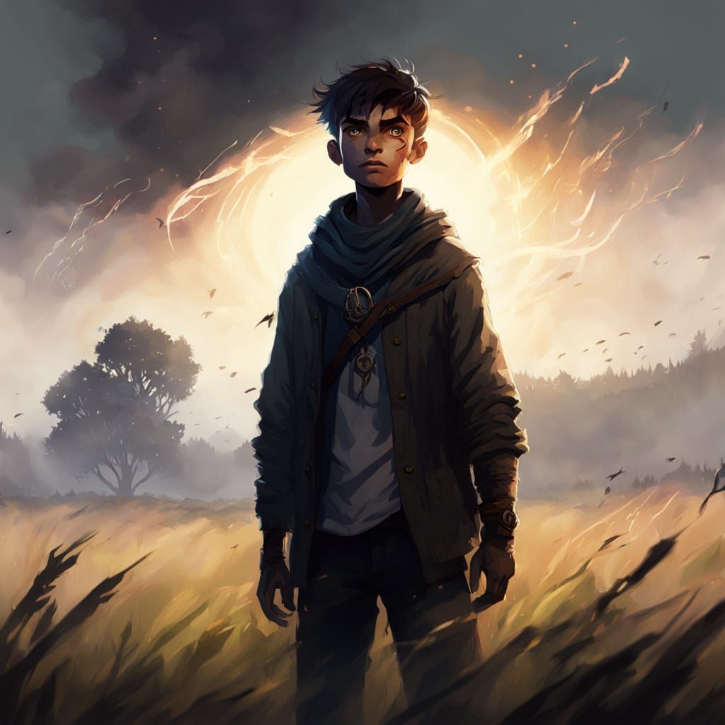 Fantasy Boy with Glowing Eyes in Ethereal Lighting