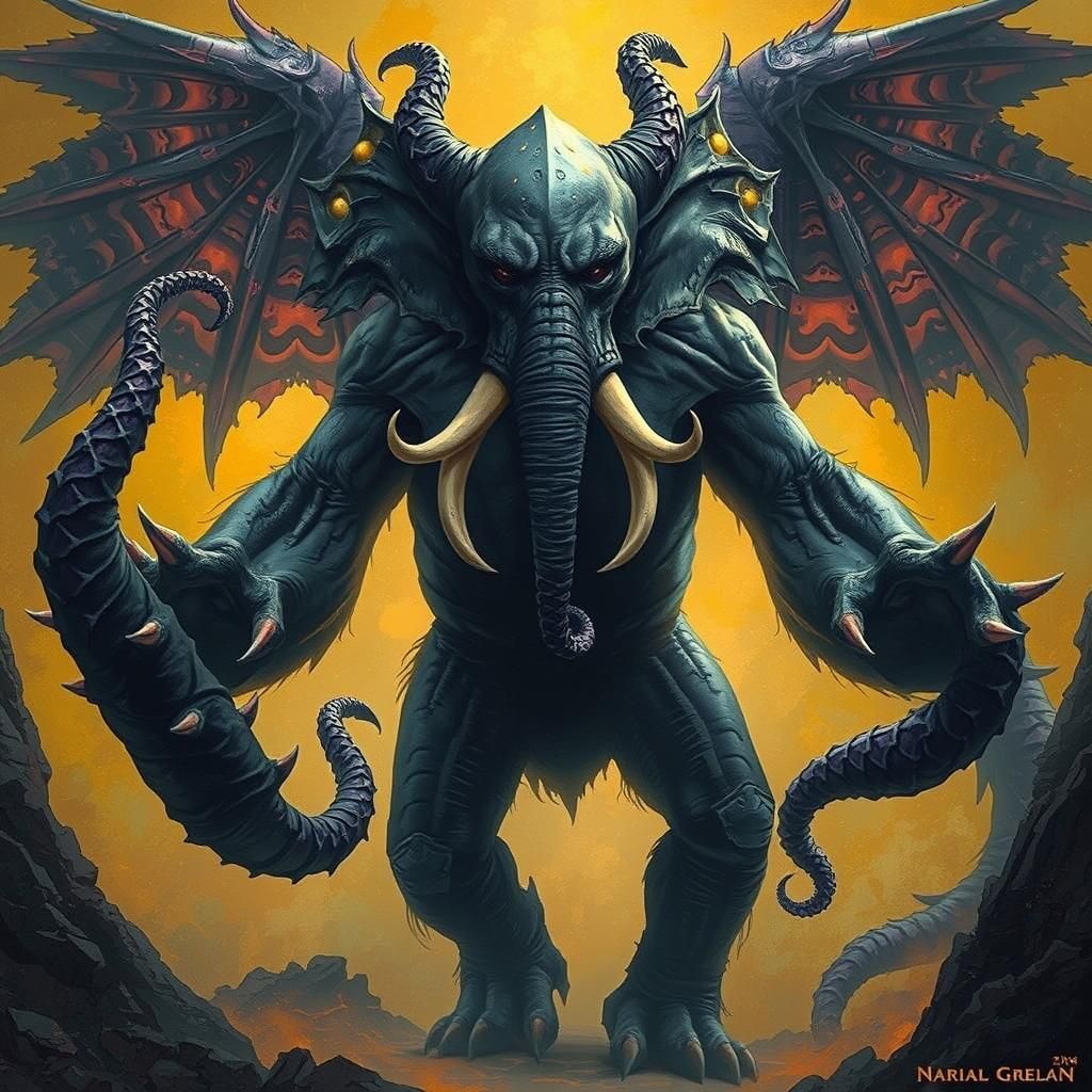 Terrifying Gorilla-Elephant Monster in Dark Art Nouveau Styl...