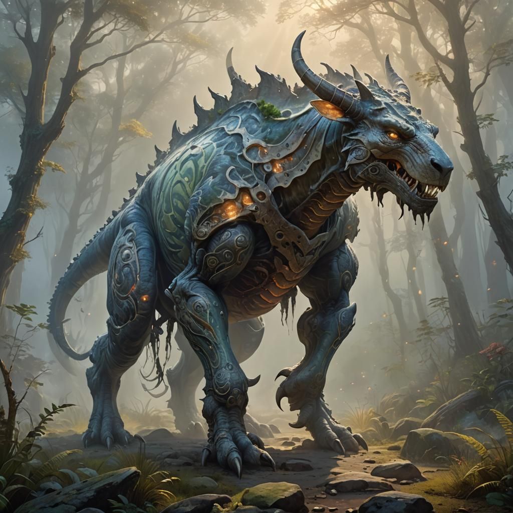 Giant Prehistoric Creature in Ethereal Mist