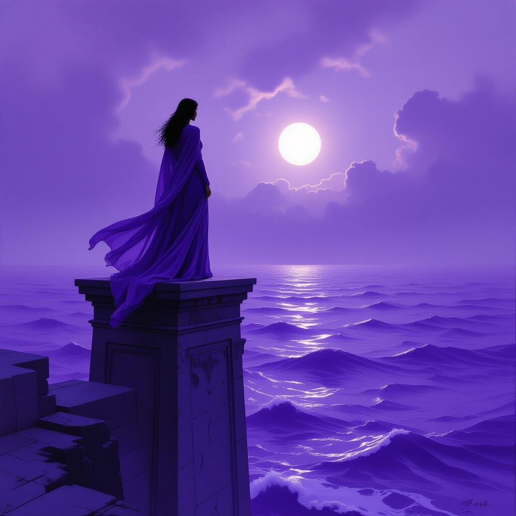 Monochrome Purple Waters: Surrealist Dreamscape