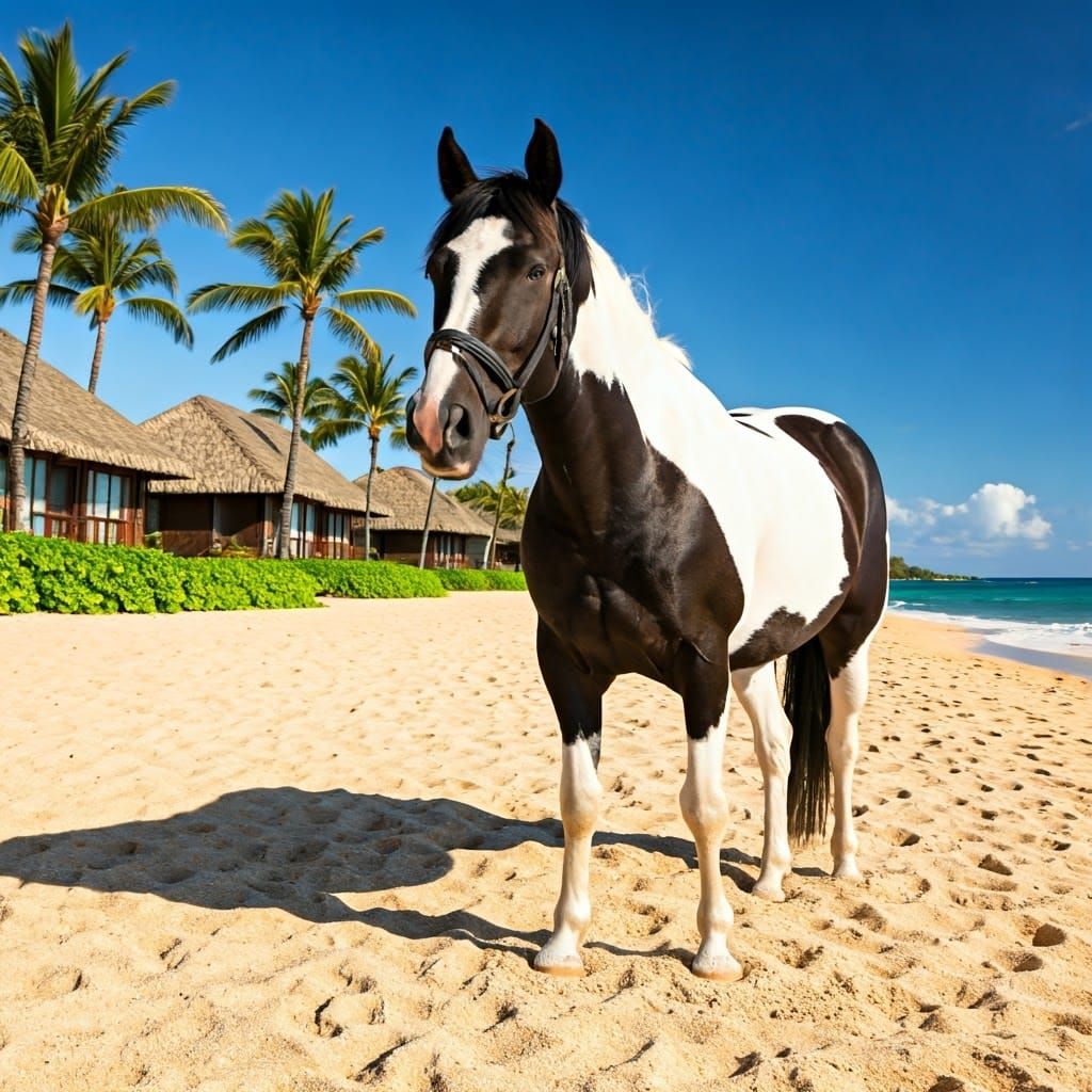 Monochrome Horse on Hawaiian Beach, Ansel Adams Style