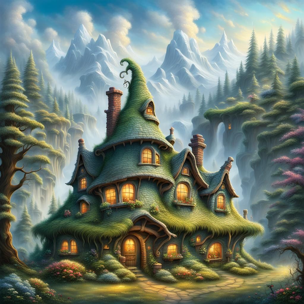 Magical Troll House in Ethereal Fantasy Scenery