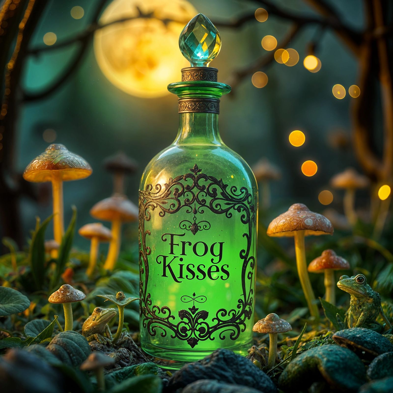 Stunning Green Potion Bottle in Moonlit Garden