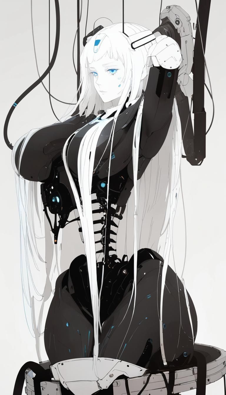 Robogirl in Abandoned Factory: Neon Noir Digital Art