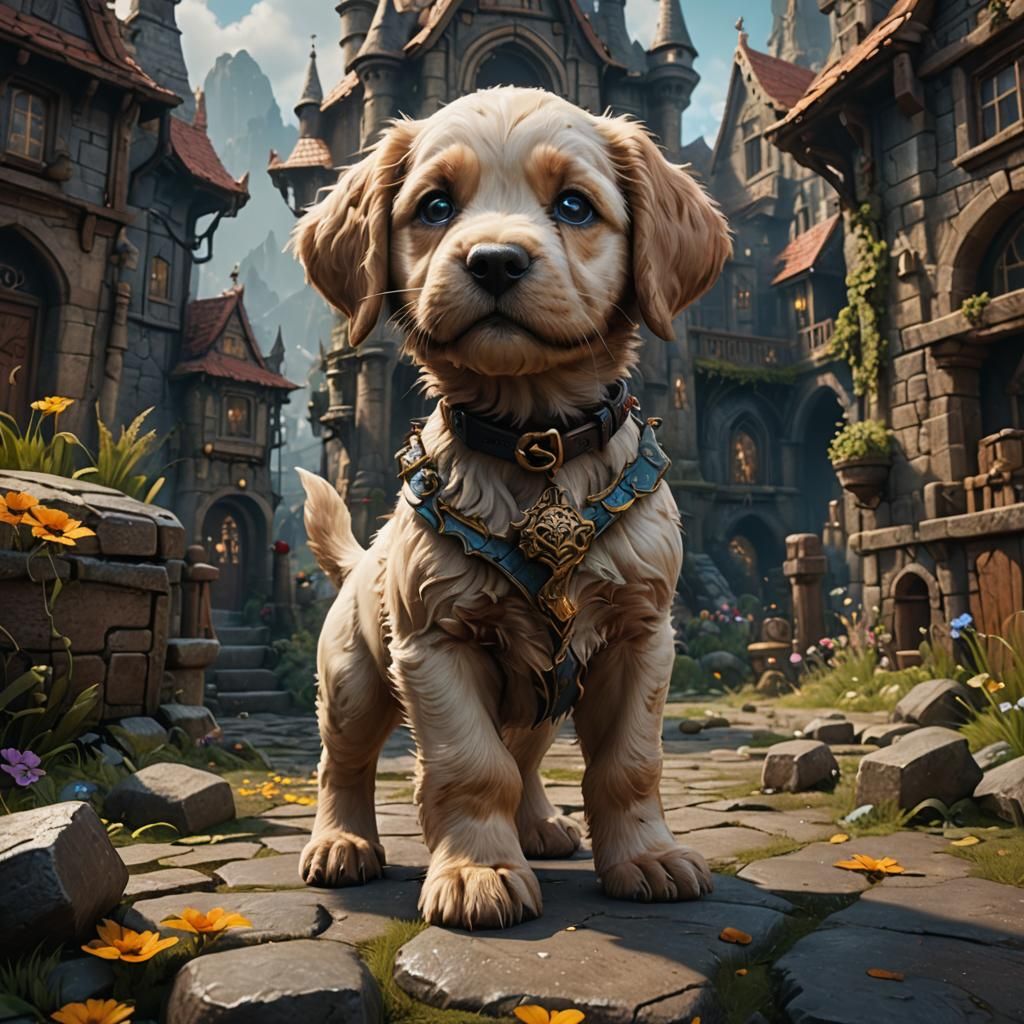 Fantastical Puppy in Detailed Matte Painting