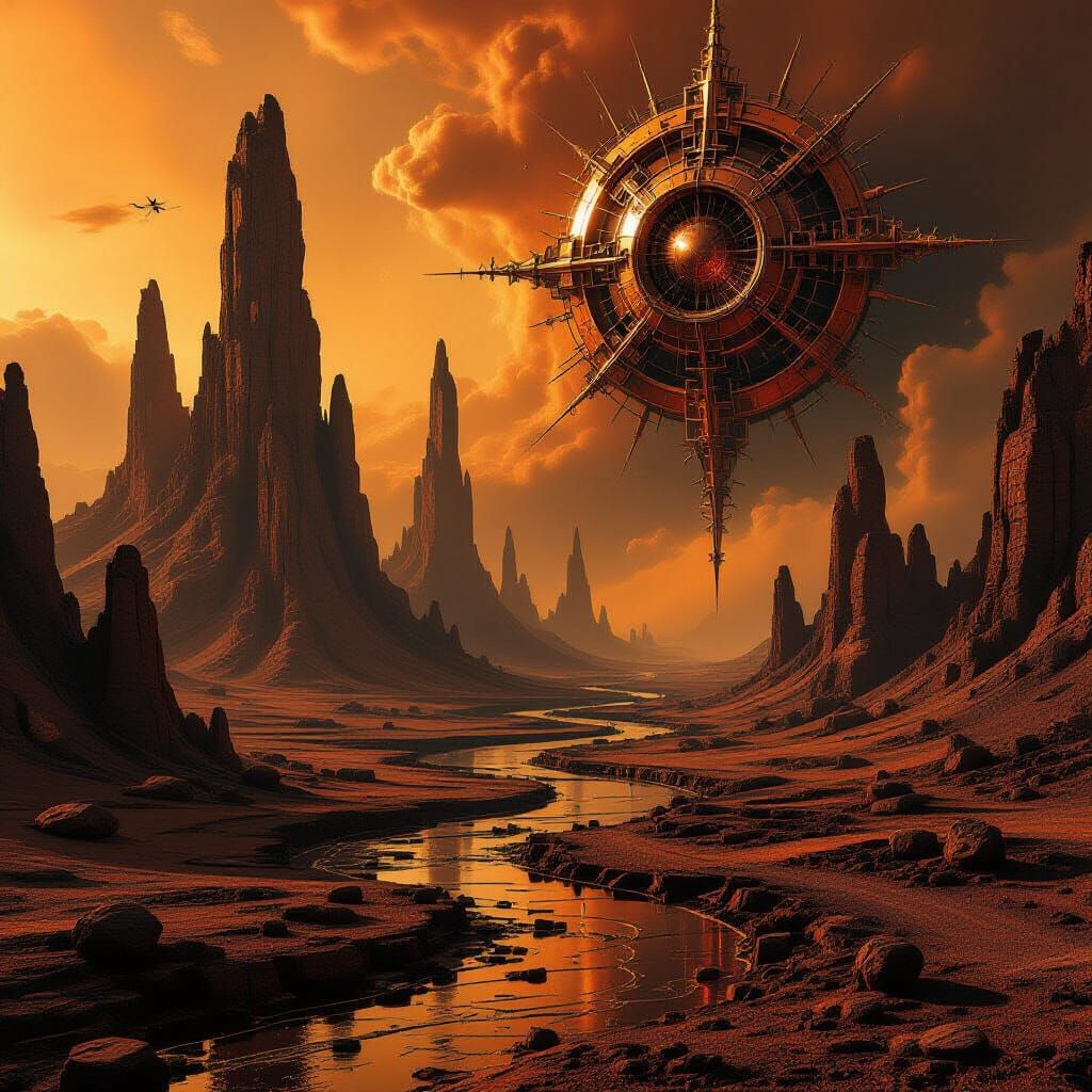 Biomechanical Copper Landscape with Fractal Patterns