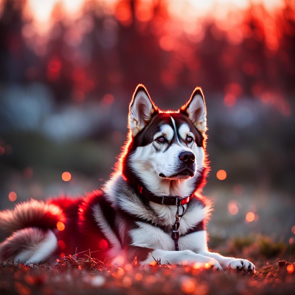Fiery Red Husky in Hellscape: Professional Photography