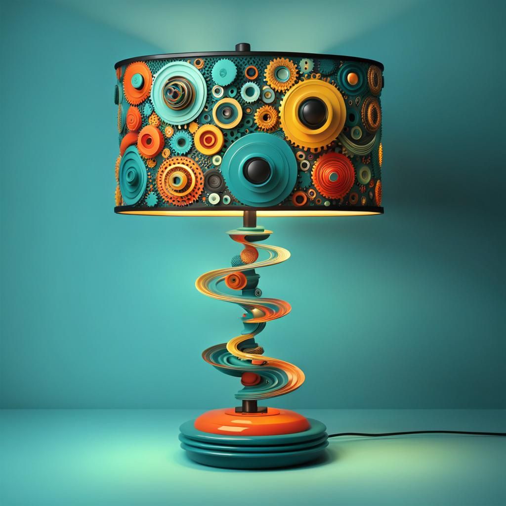 Mid-Century Modern Auto Part Lamp with Abstract Fractals