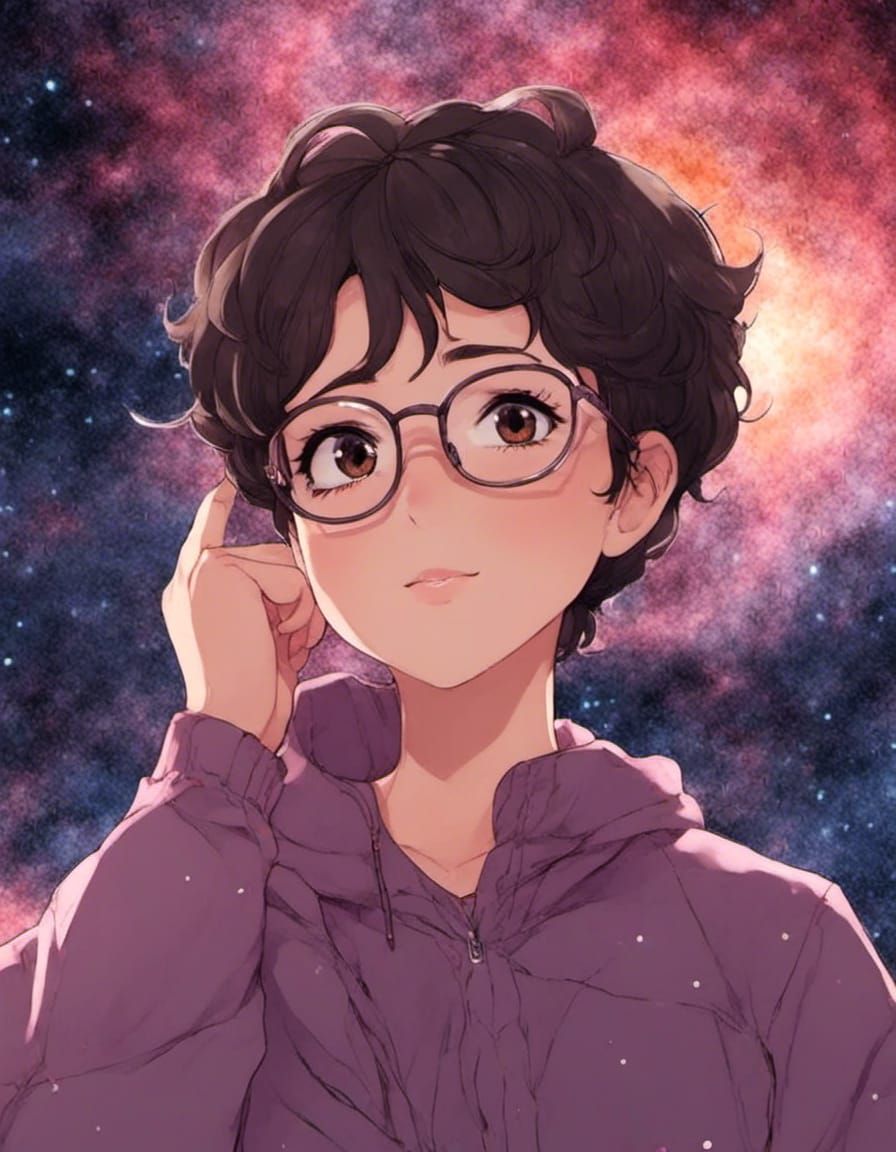 Anime Portrait on Starry Sky Background