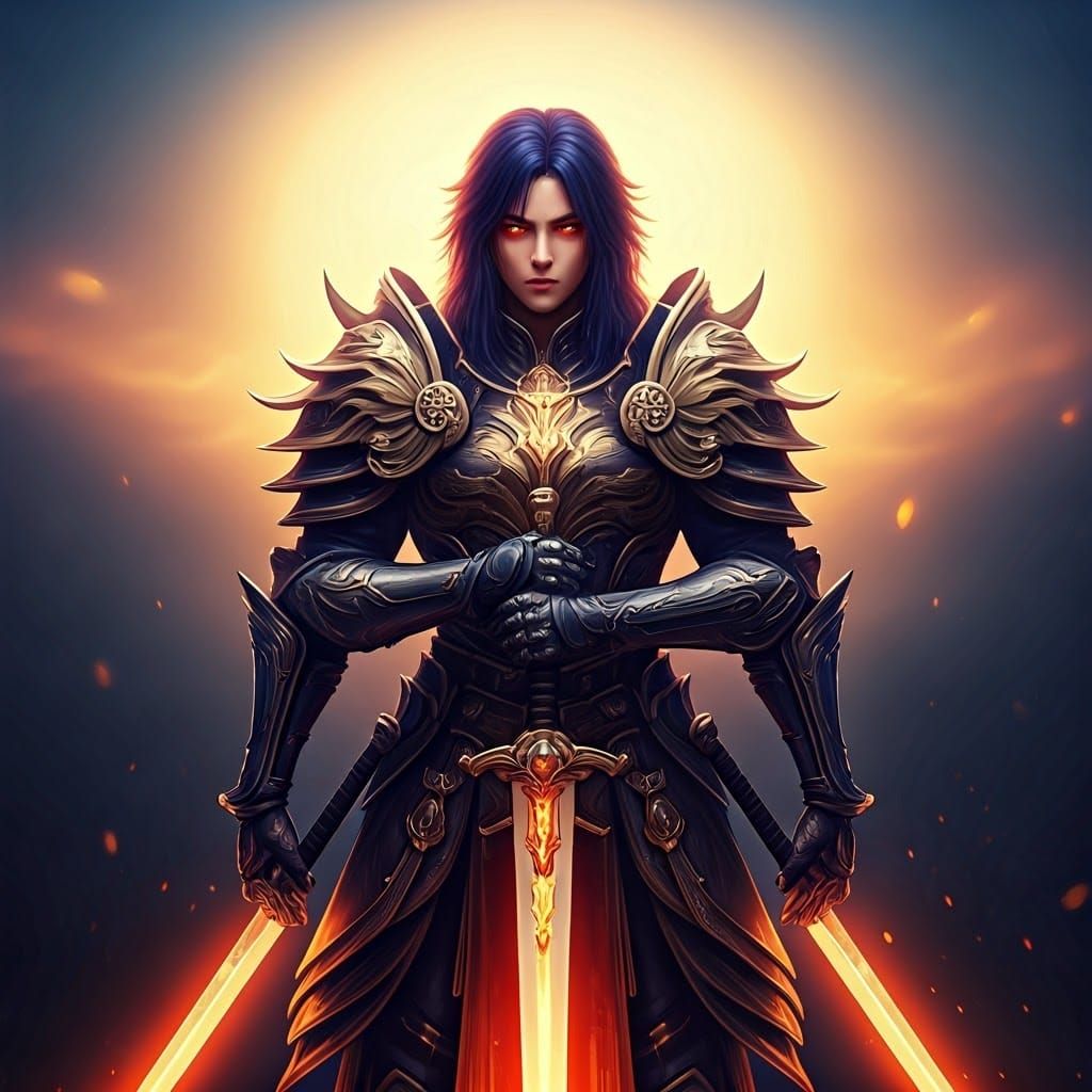 Majestic Warrior with Swords: 3D Anime Art