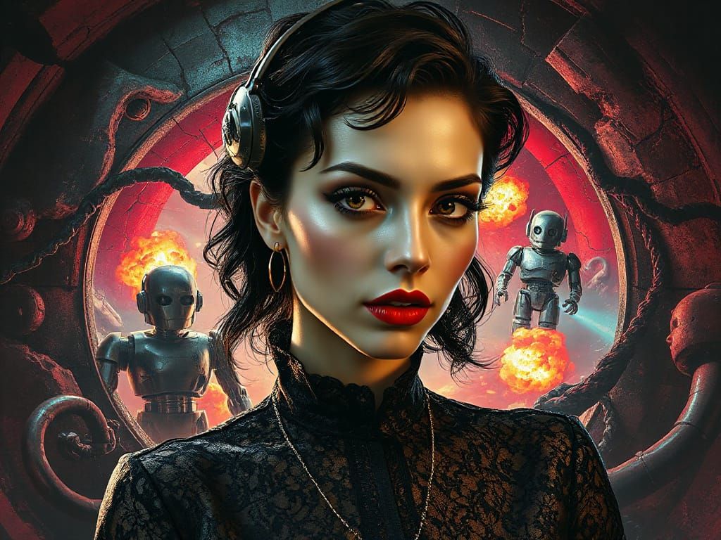 creepy  supervillain femme fatale strikingly beautiful woman...