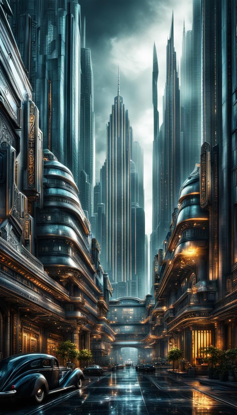 Hyperrealistic Art Deco City in Sharp Focus