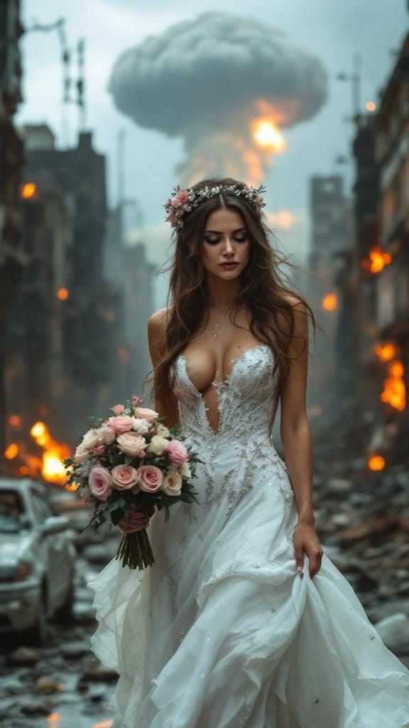 Devastated Bride in Post-Apocalyptic City