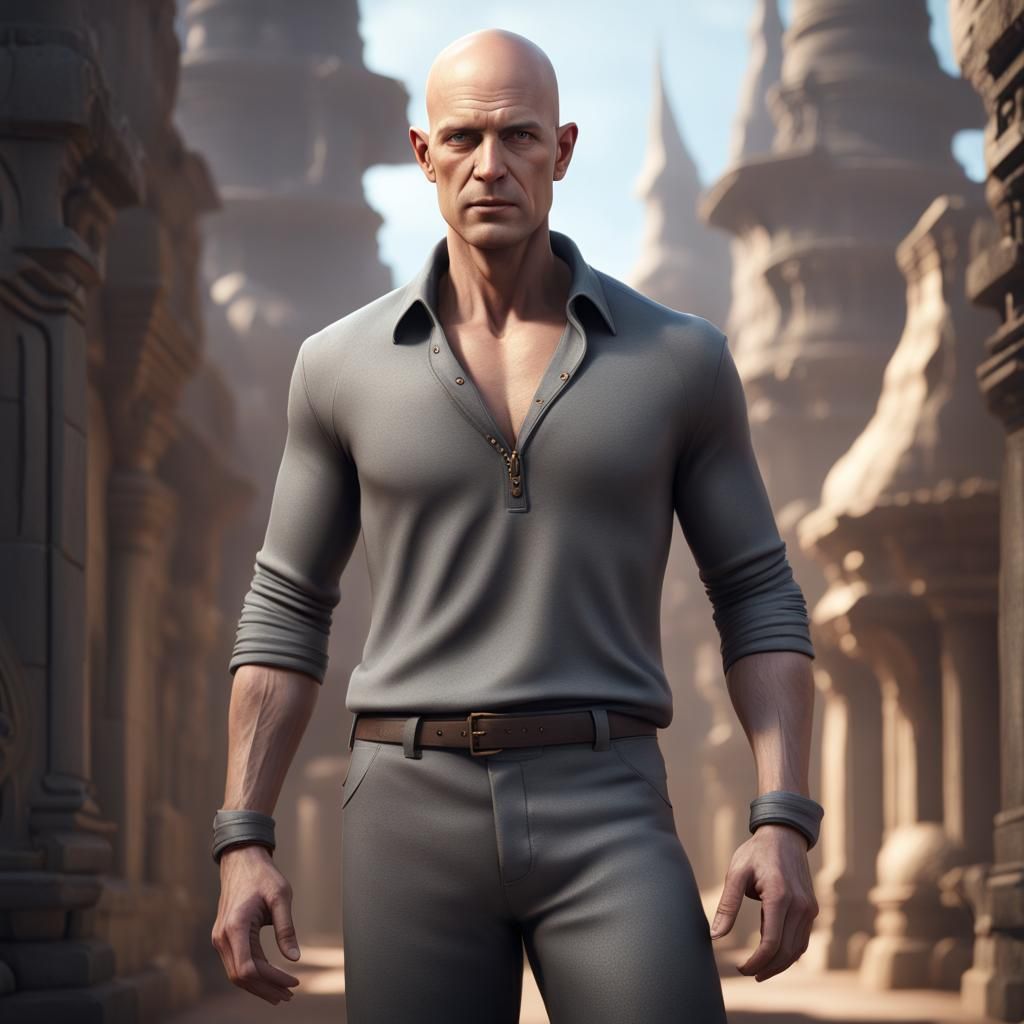 Detailed Matte Painting of a Bald Man