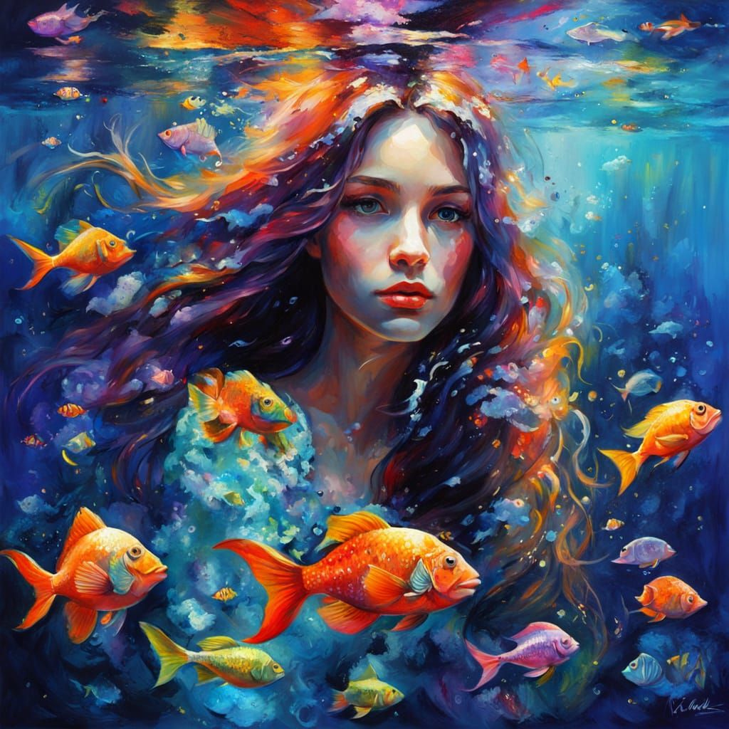 Ethereal Mermaid in Vibrant Blacklight Neon