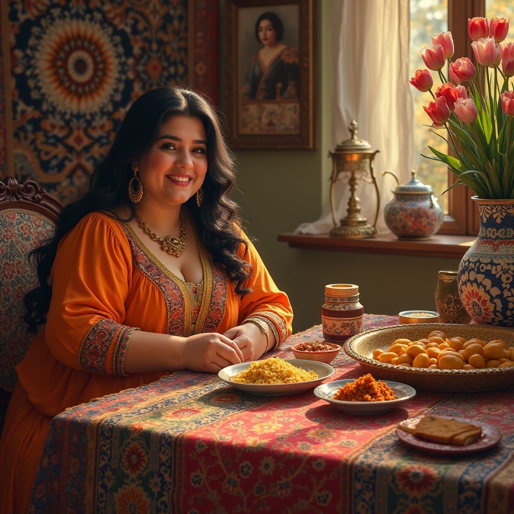 Curvy Iranian Girl Celebrates Nowruz with Vibrant Traditiona...