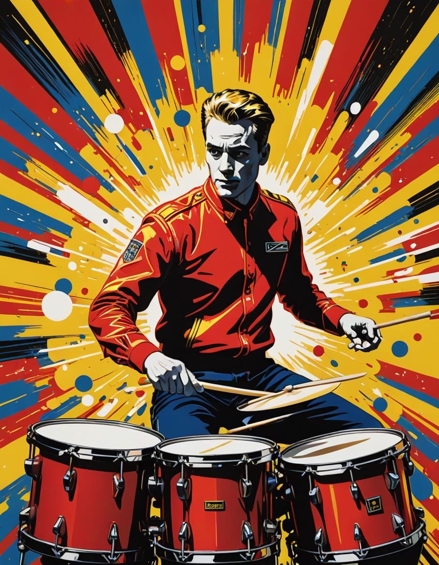 Charismatic Drummer in Vibrant Pop Art Style