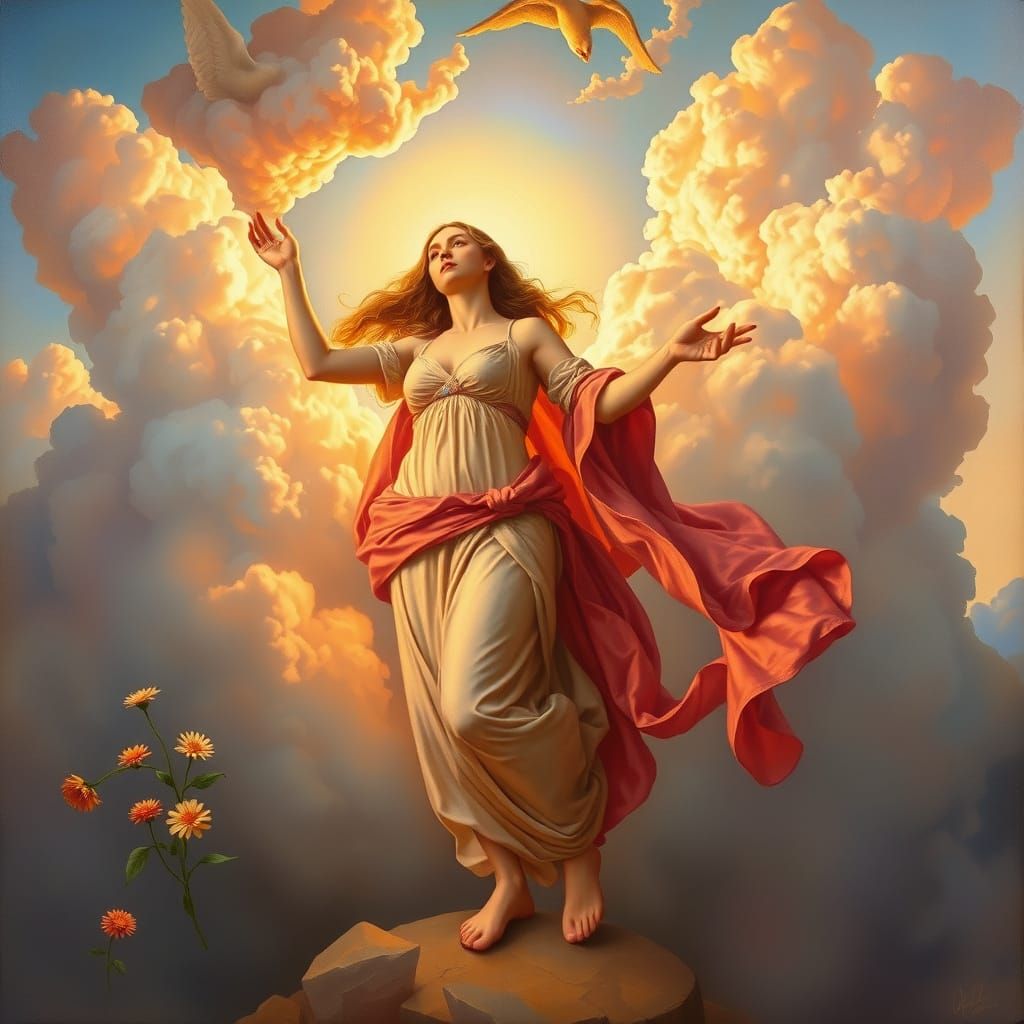 Aurora Heralds Dawn in Botticelli Style Oil Painting