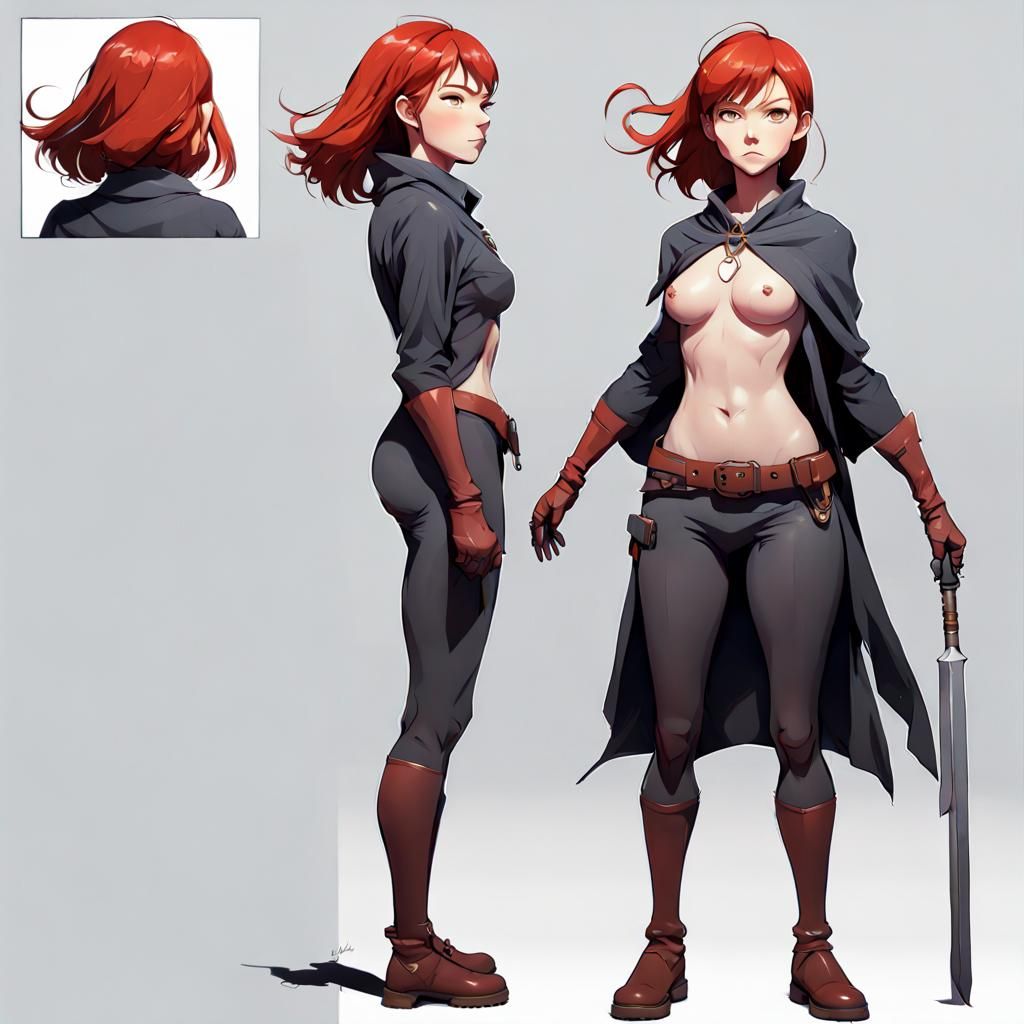 Red-Haired Mage Character Concept Art in Comic Style