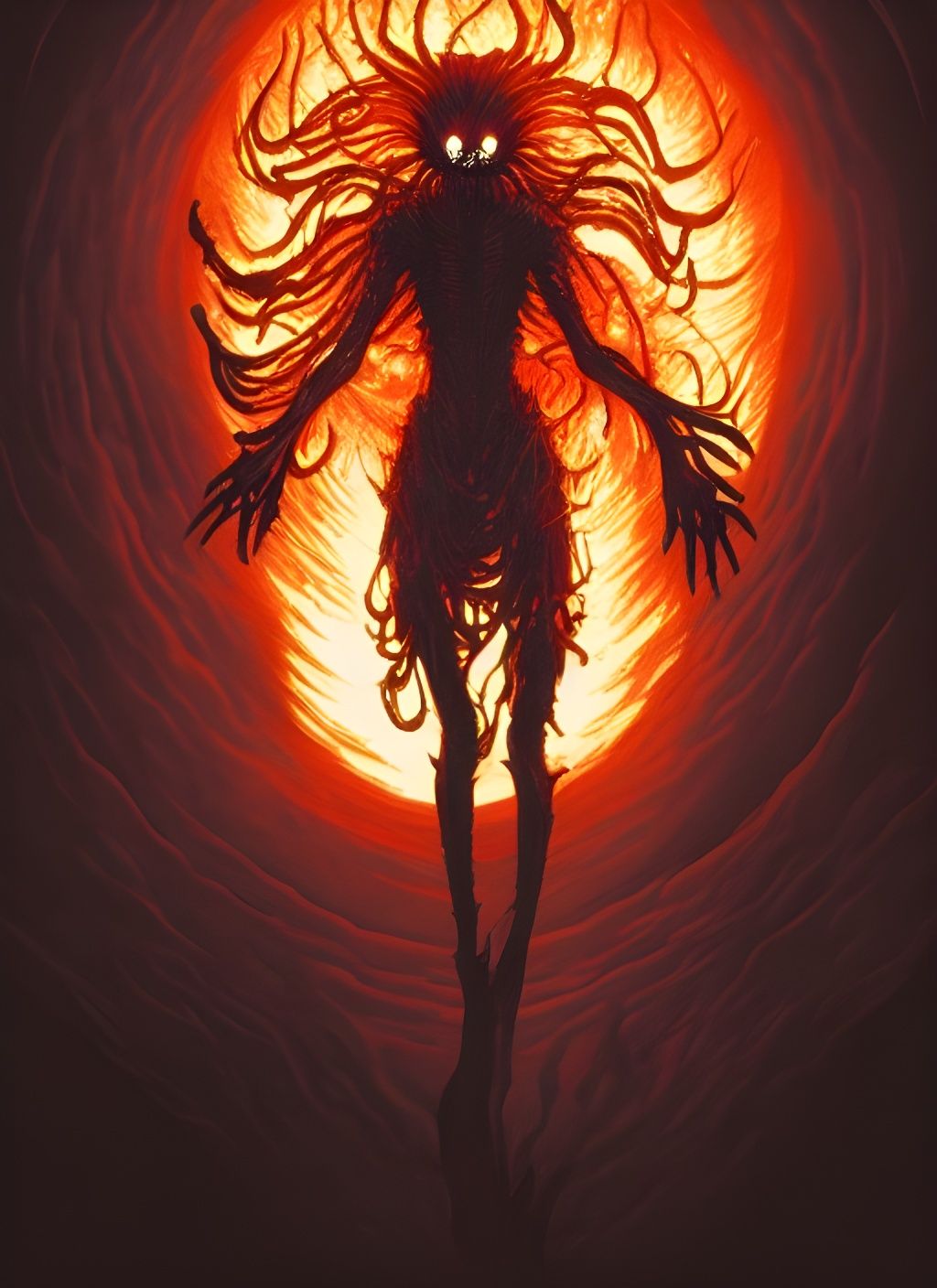 Terrifying Shadow Creature with Flaming Eyes