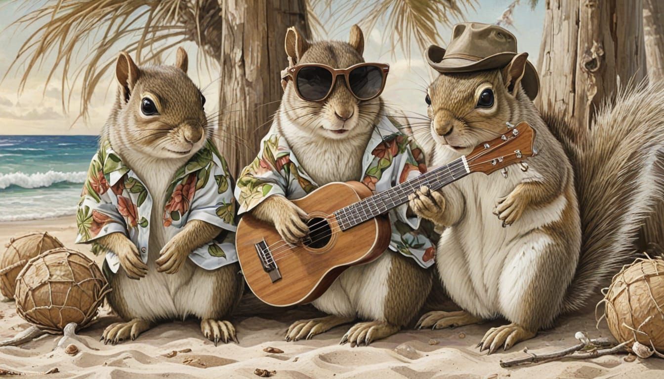 Hawaiian Squirrels Relaxing on a Tropical Beach