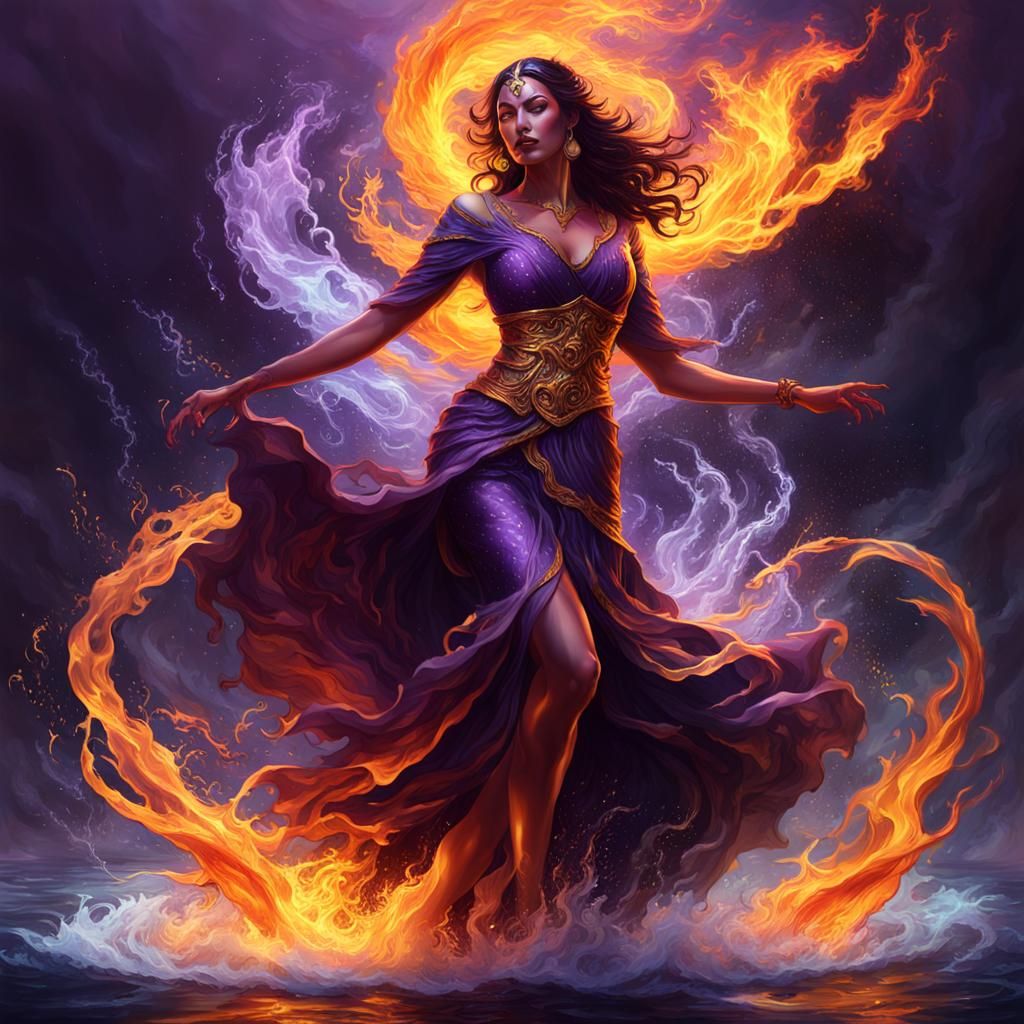 Fantasy Woman Dancing in Firelight